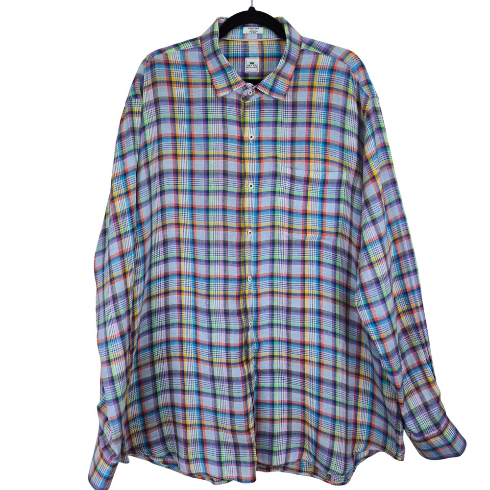 Peter Millar 100% Linen Button Down Shirt Size XL Easter Beach Preppy Madras